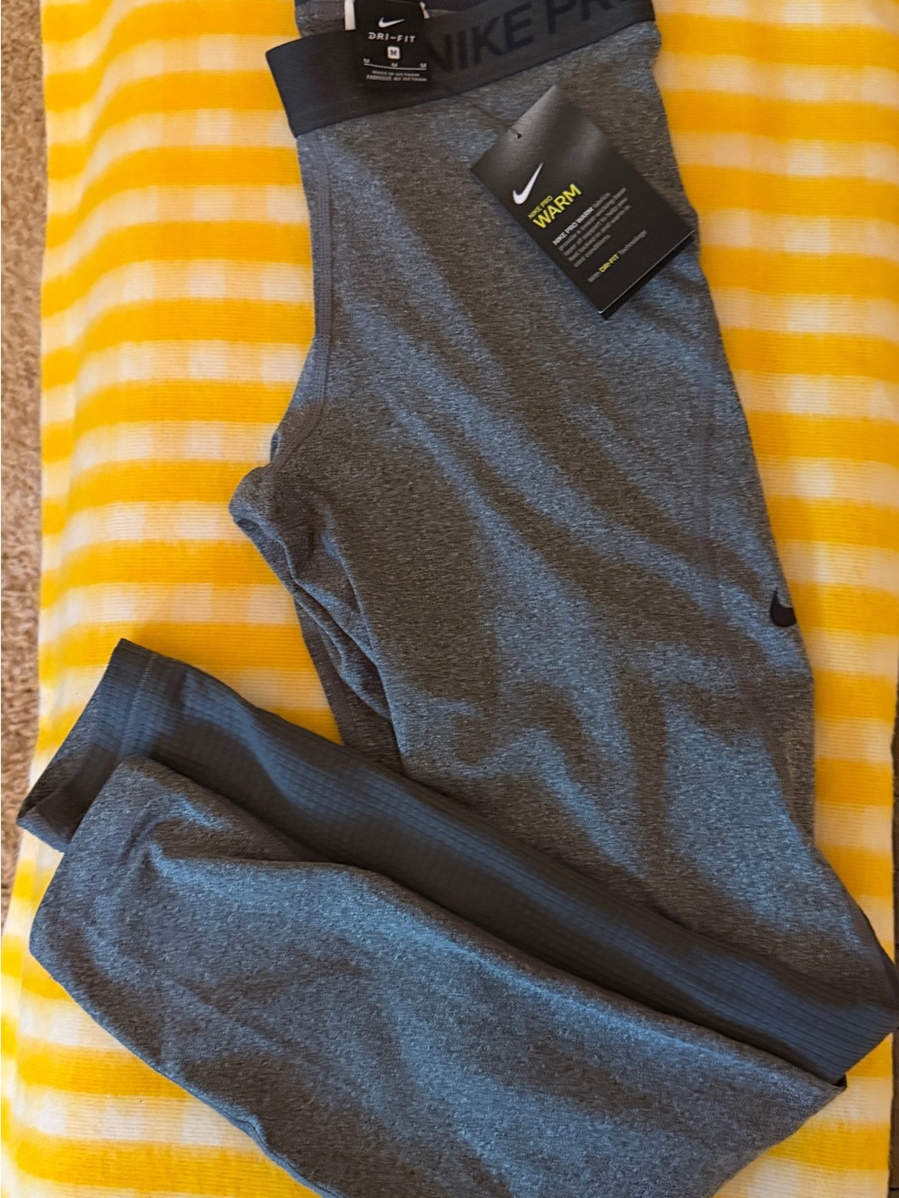 NWT Nike Pro Warm Dri-FIT Heather Grey Compression Tights - Medium